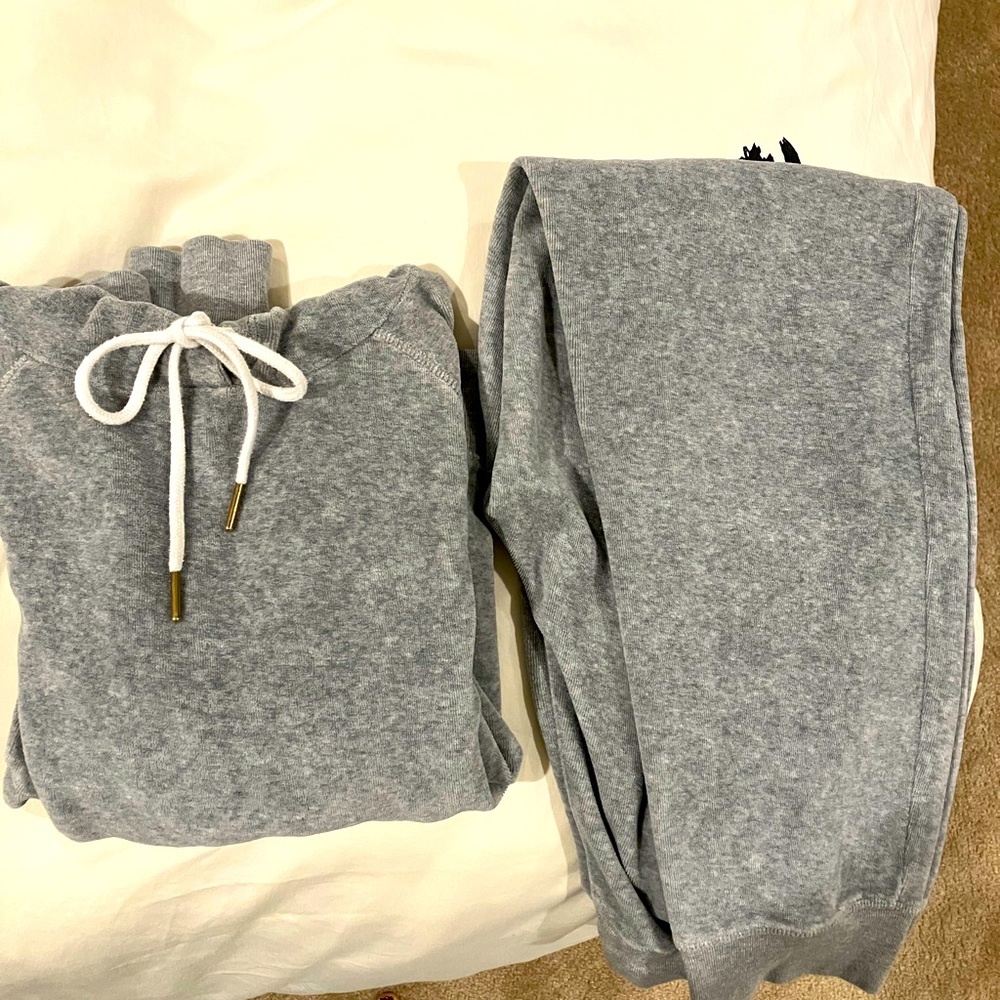 J.crew Velour hoodie sweatshirt and joggers sweatpants gray XS